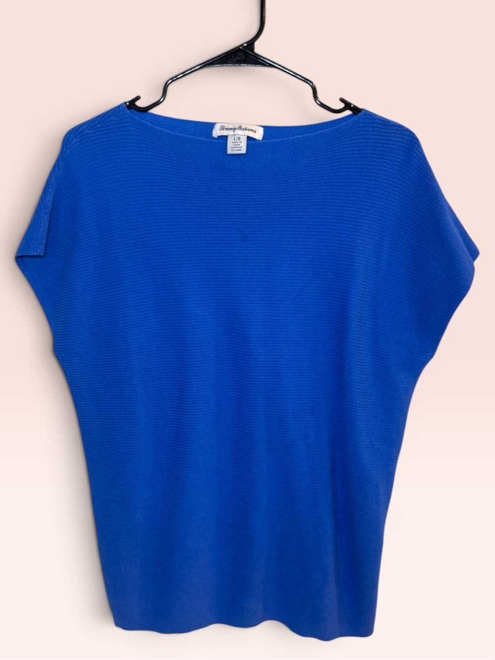 Tommy Bahama Royal Blue Ribbed Boat Neck Dolman Sleeve Top Large